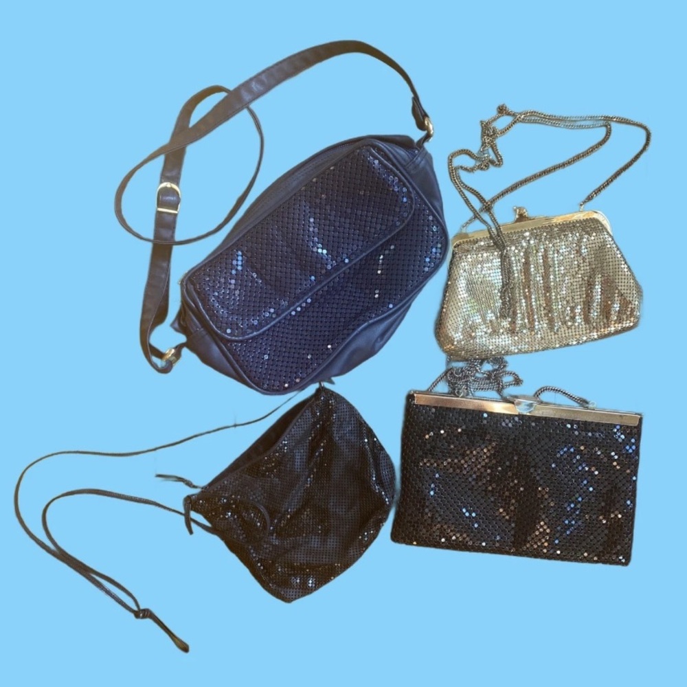 Bundle Set 4 Whiting & Davis Mesh Black Blue Gold Small Medium Bags Vintage